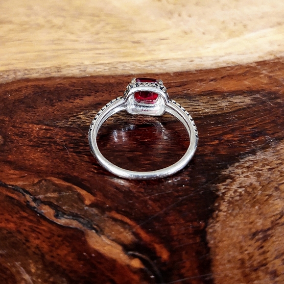 Sterling Silver & Simulated Ruby Ring - Picture 5 of 5